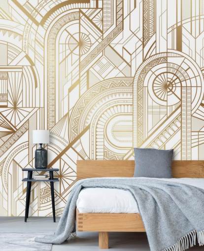 wit en goudkleurig retro behang