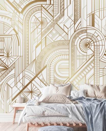 wit en goudkleurig retro behang