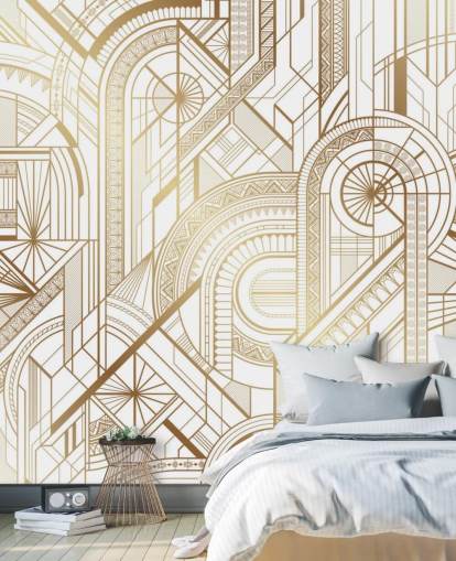 papel pintado retro en tonos blancos y dorados