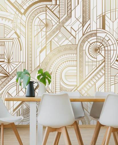 white and gold toned retro wallpaper
