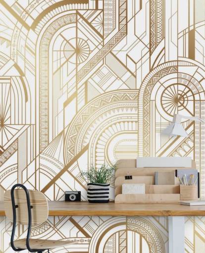 white and gold toned retro wallpaper