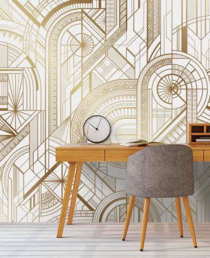 white and gold toned retro wallpaper