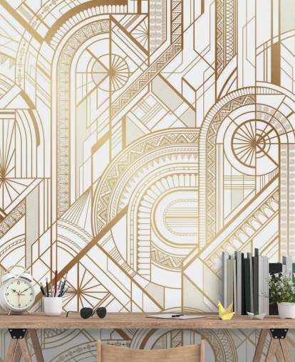 papel pintado retro en tonos blancos y dorados papel pintado retro en tonos blancos y dorados