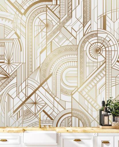 white and gold toned retro wallpaper