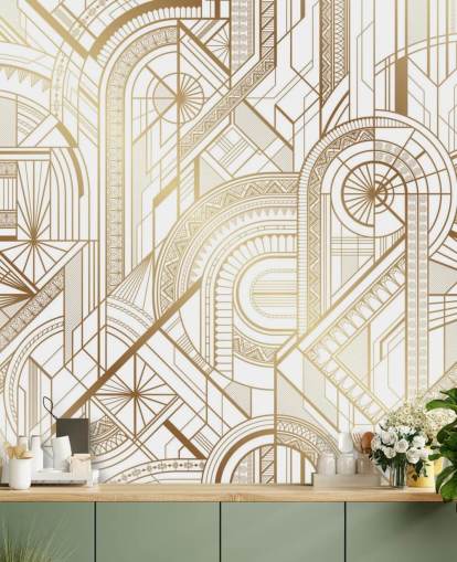 white and gold toned retro wallpaper
