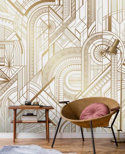 white and gold toned retro wallpaper