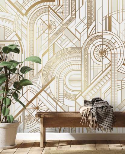 wit en goudkleurig retro behang