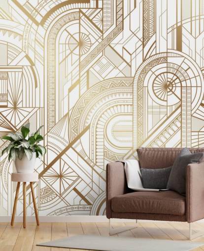 white and gold toned retro wallpaper