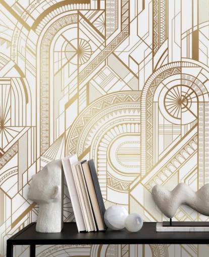 papel pintado retro en tonos blancos y dorados papel pintado retro en tonos blancos y dorados