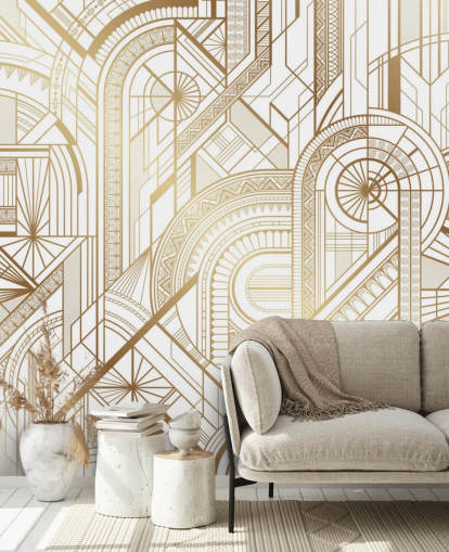 white and gold toned retro wallpaper