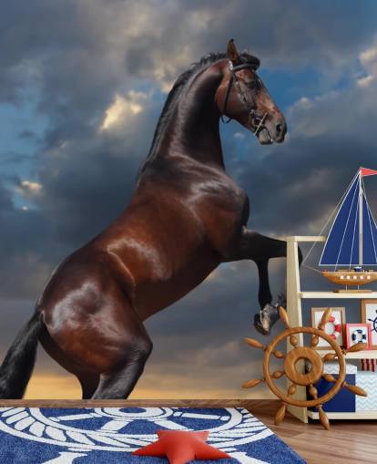 Mørkebrun Horse Bucking Vægmaleri Mørkebrun Horse Bucking Vægmaleri