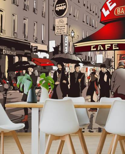 Gade i Paris om natten vægmaleri