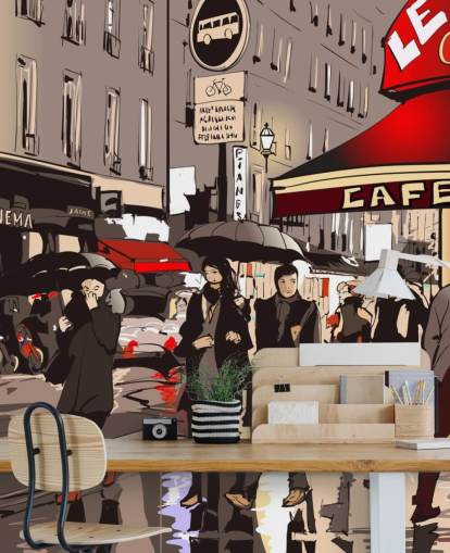 Decorazione murale con strada a Parigi di notte