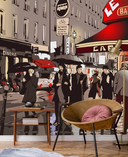 Papier Peint Fresque Rue de Paris la Nuit