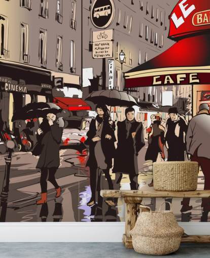 Gade i Paris om natten vægmaleri