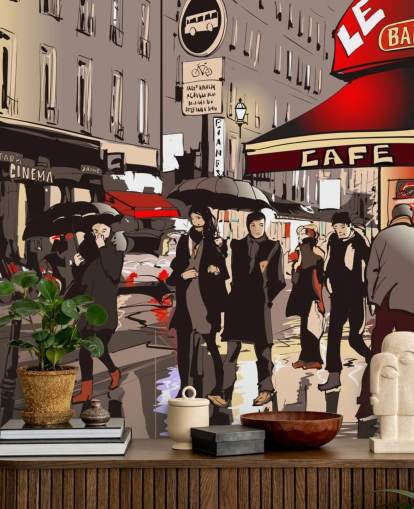 Papier Peint Fresque Rue de Paris la Nuit