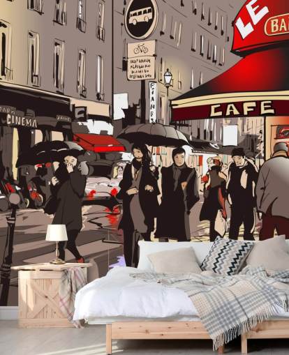 Gade i Paris om natten vægmaleri