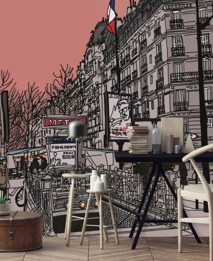 Paris Metro Station Retro Paris Themed Wallpaper