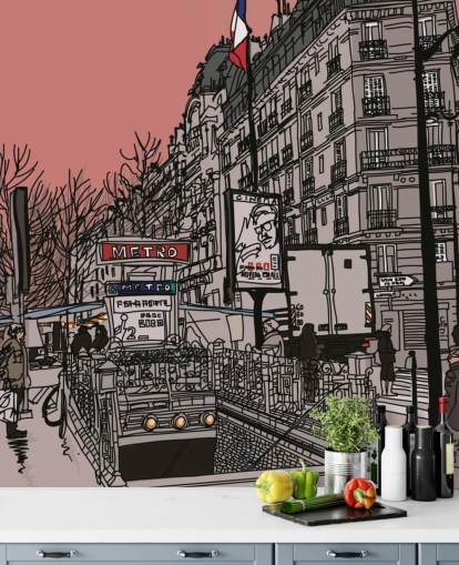 Paris Metro Station Retro Wallpaper