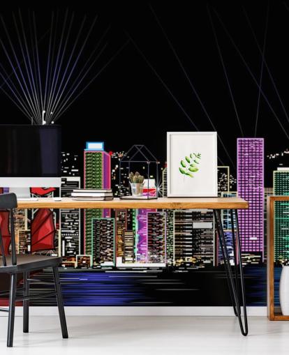 carta da parati effetto illuminato hong kong city