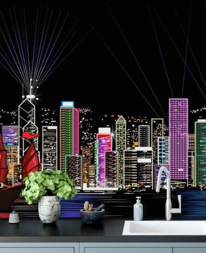 carta da parati effetto illuminato hong kong city carta da parati effetto illuminato hong kong city