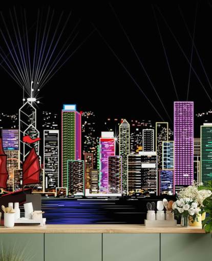 illuminated effect hong kong city wallpaper
