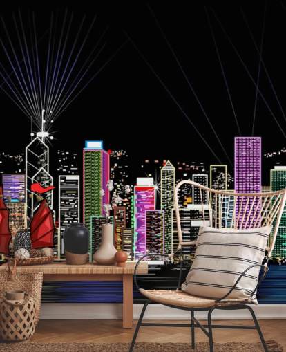 illuminated effect hong kong city wallpaper