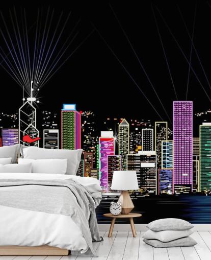 illuminated effect hong kong city wallpaper