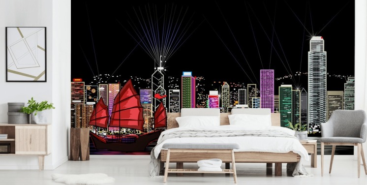 papier peint effet lumineux de la ville de Hong Kong