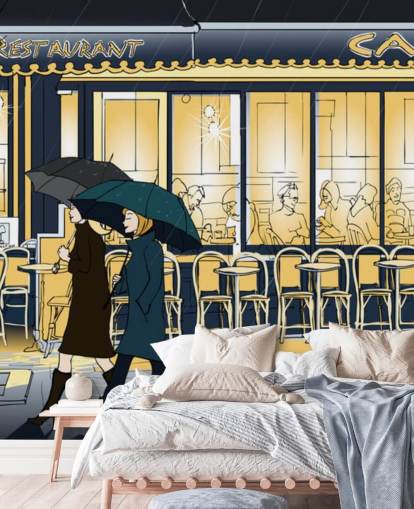 Papel de parede azul e amarelo Cafe View