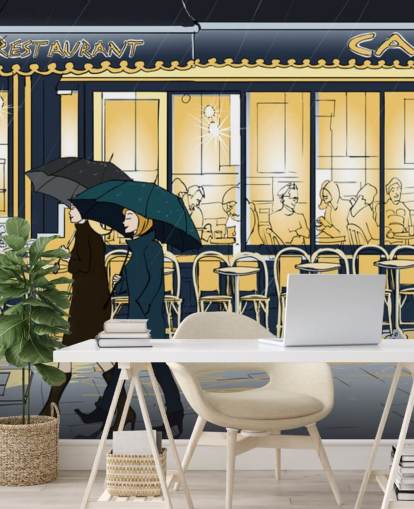 Blue and Yellow Cafe View Wallpaper Blue and Yellow Cafe View Wallpaper