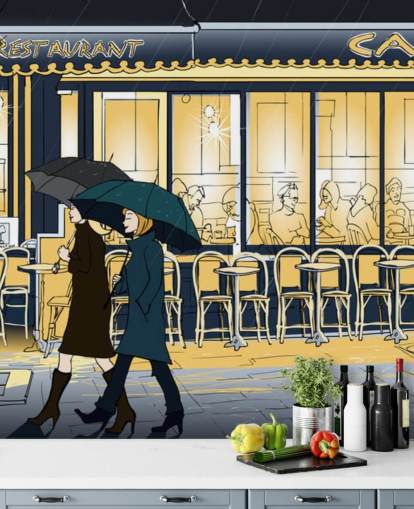 Fondo de pantalla de café azul y amarillo