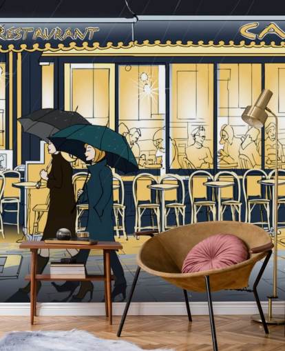 Blå och gult Cafe Visa Bakgrund