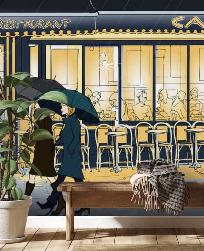 Blå og Gul Cafe Vis Bakgrunn