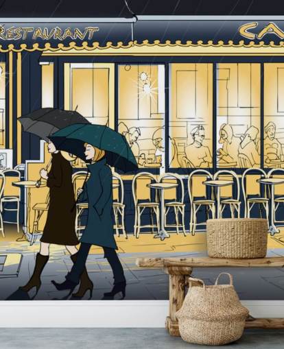 Blå og Gul Cafe Se Baggrund