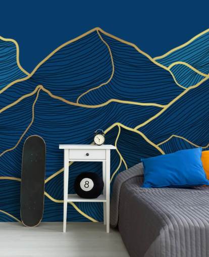 gold and navy blue line mountains wallpaper