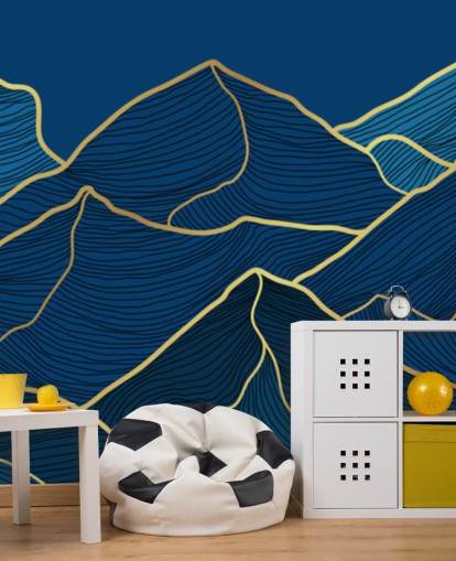 gold and navy blue line mountains wallpaper