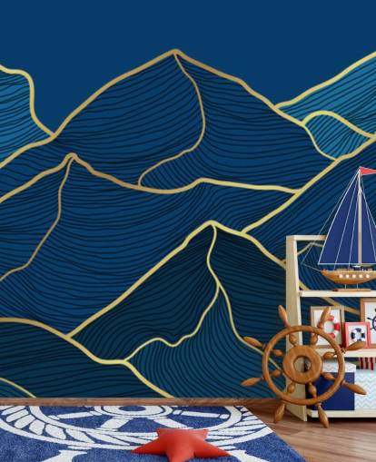 guld og marineblå linje bjerge tapet