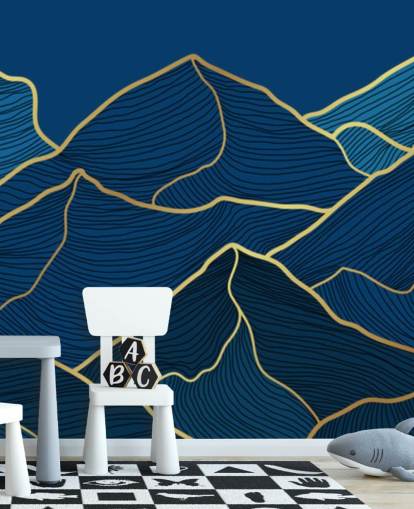 carta da parati montagne linea oro e blu navy