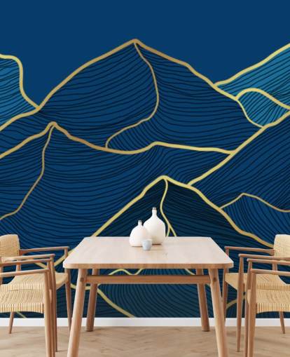 carta da parati montagne linea oro e blu navy