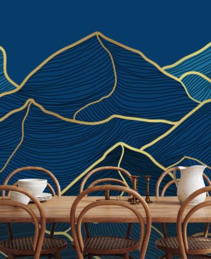 gold and navy blue line mountains wallpaper