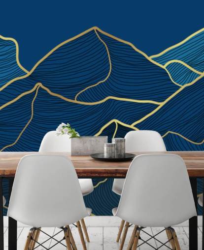 gold and navy blue line mountains wallpaper