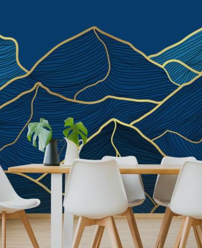 carta da parati montagne linea oro e blu navy