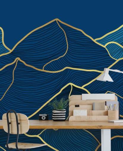 papel de parede de montanhas de linha azul marinho e ouro papel de parede de montanhas de linha azul marinho e ouro
