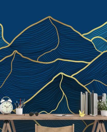 carta da parati montagne linea oro e blu navy carta da parati montagne linea oro e blu navy