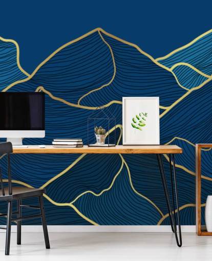 gold and navy blue line mountains wallpaper