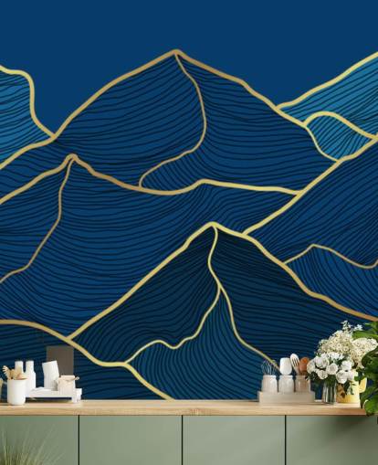 gold and navy blue line mountains wallpaper