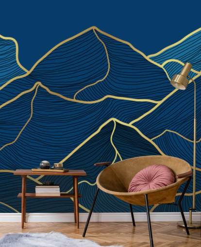 gold and navy blue line mountains wallpaper