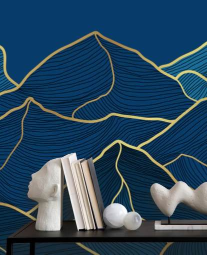 gold and navy blue line mountains wallpaper