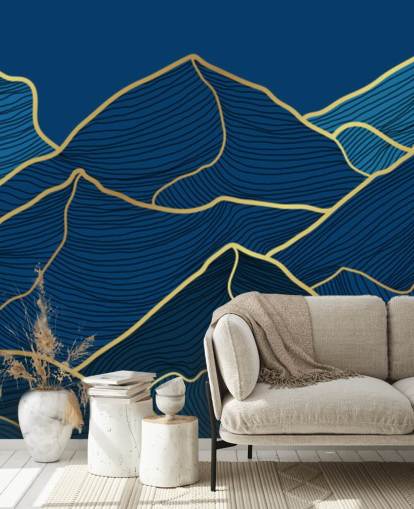 carta da parati montagne linea oro e blu navy
